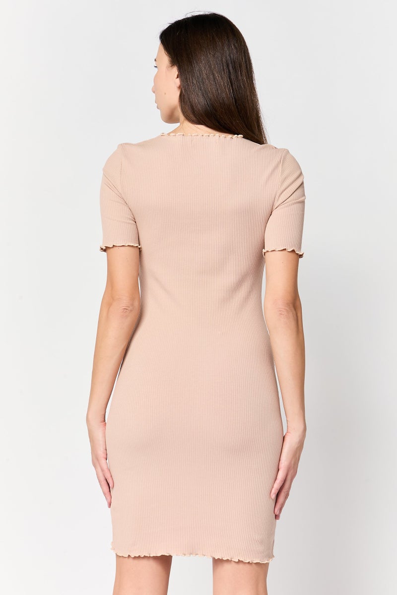 NA-KD Women Textured Mini Dress, Beige - Image 3